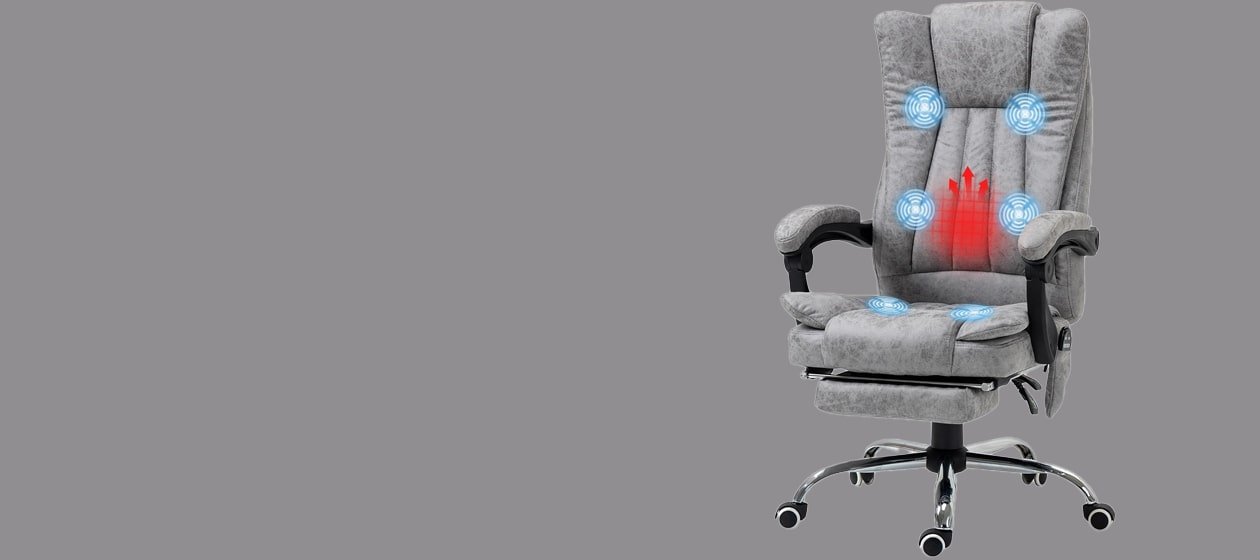 Vinsetto Microfiber Office Chair, High Back Computer Chair with 6 Point Massage, Heat, Adjustable Height and Retractable Footrest, Gray